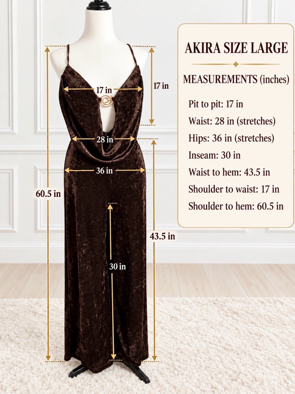 AKIRA Chocolate Velvet Cowl Ring-Front Jumpsuit - Picture 8 of 9